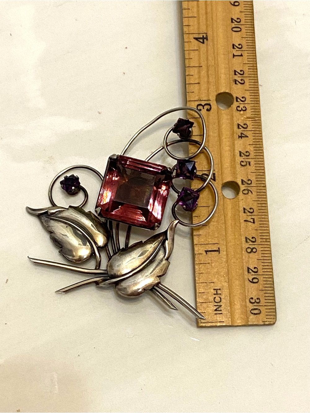 Vintage Sterling Silver Harry Iskin Purple Glass Brooch - Picture 10 of 12